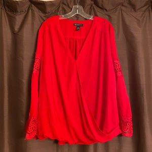 INC Pls Sz 2X Red w/Lace Detail Top